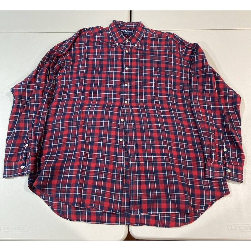 Ralph Lauren Mens Button Down The Big Shirt Plaid XL 100% Linen